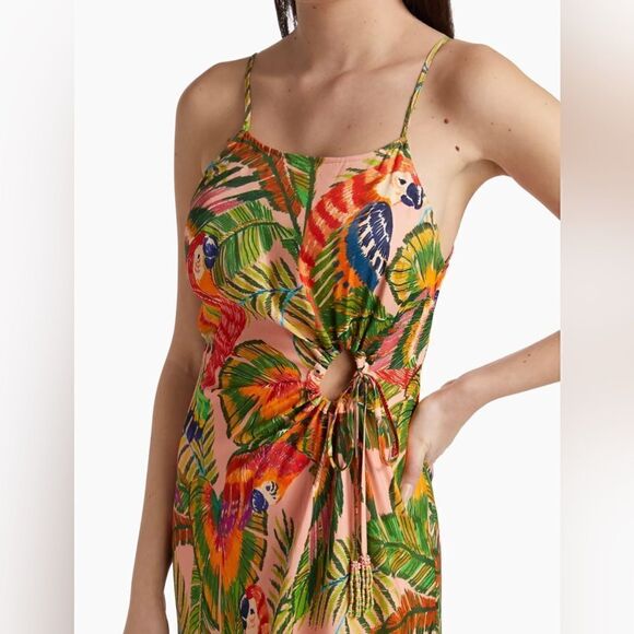 FARM RIO NWT Macaw Leaves Cut-Out Midi Dress Size L $225.00 NWT - Picture 5 of 10
